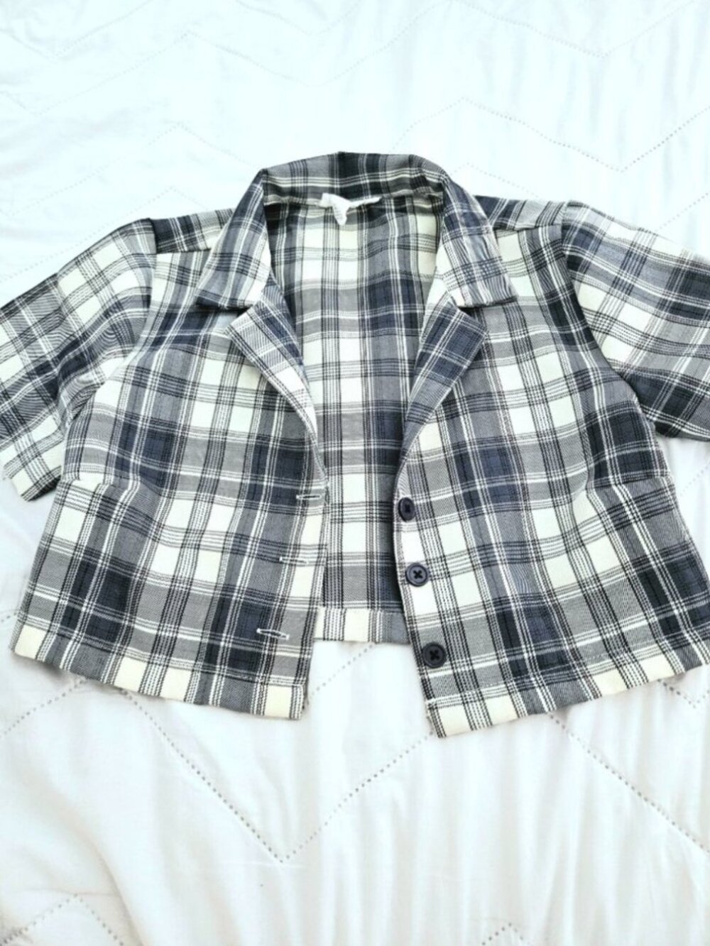 Full Tilt Brand Cropped Button Top short sleeve Blue Plaid Print Size Small